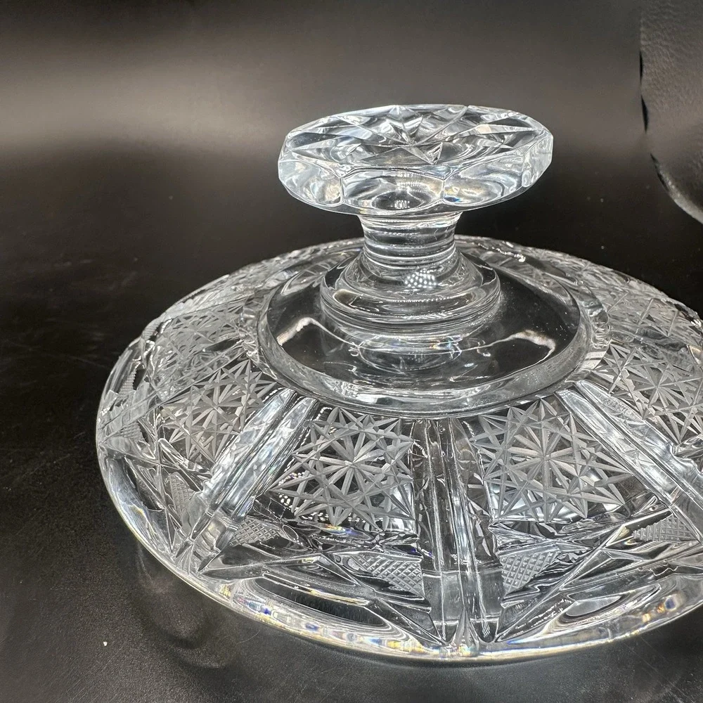 American Brilliant Cut Glass Candy‎ Dish With Lid Regency Sparkling